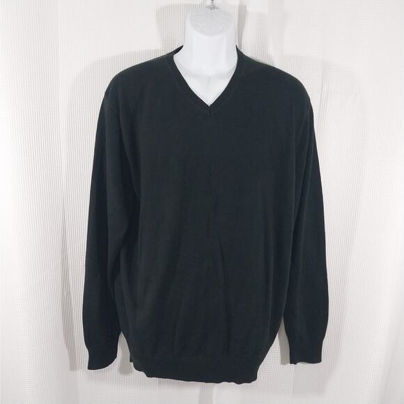 JOSEPH A. BANK! RICH BLACK 100% PIMA COTTON V-NECK PULLOVER SWEATER! SZ L - Picture 2 of 8
